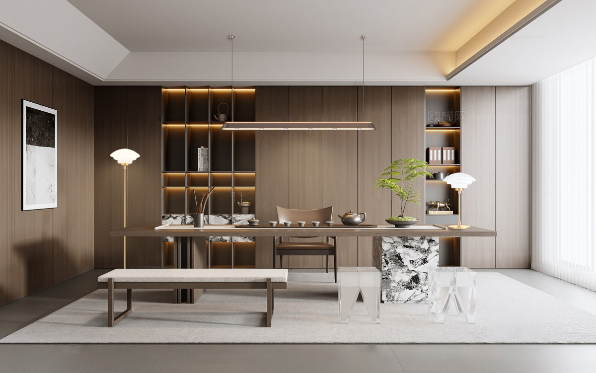 A perfectly bright living room featuring a Guocio pendant lamp and floor lamp, demonstrating optimal lumens for home lighting design.