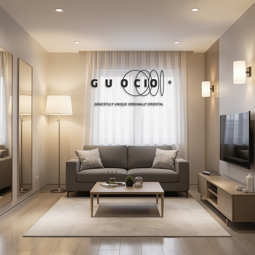 Guocio lighting design services demonstrating how to make a small living room look bigger with floor lamps and wall lamps.