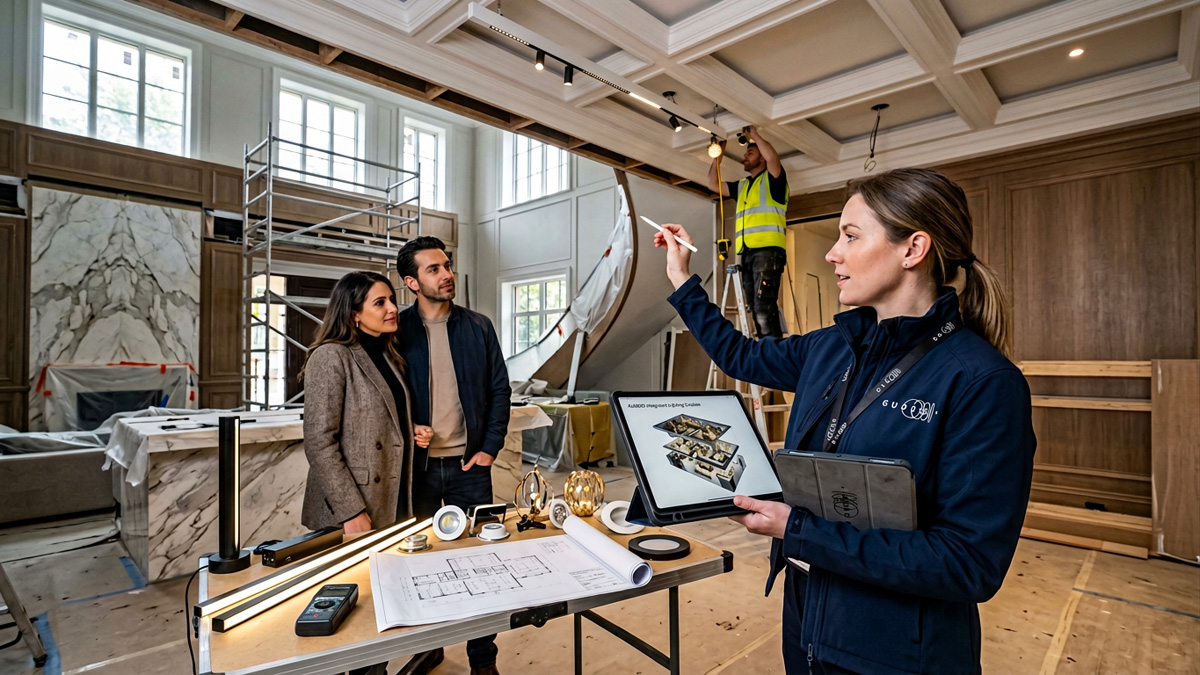 A Guocio consultant delivering expert Home lighting design services for a luxury residential renovation.