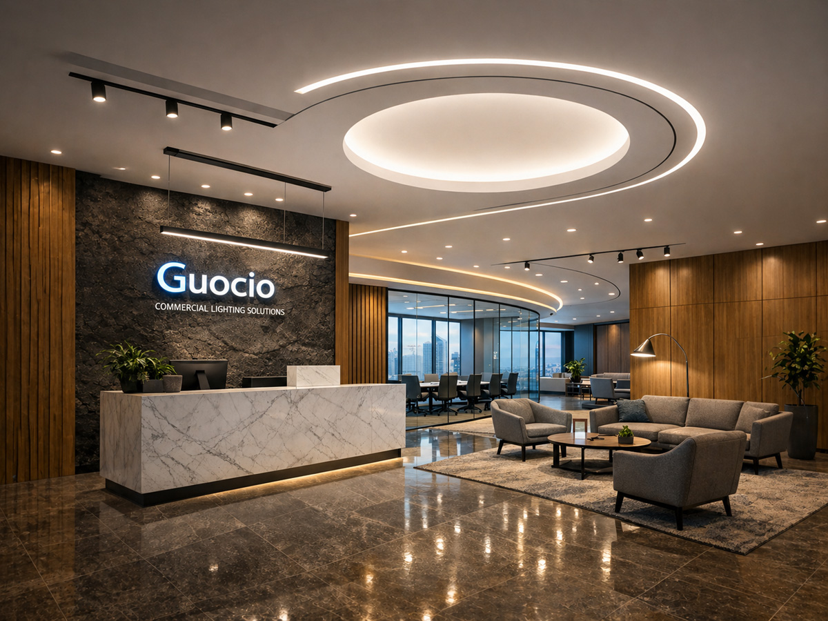 A high-end corporate office demonstrating innovative Commercial Lighting Solutions by Guocio.