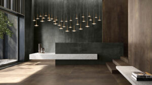 A stunning corporate lobby showcasing expert Office lighting design with layered Commercial Lighting Solutions.