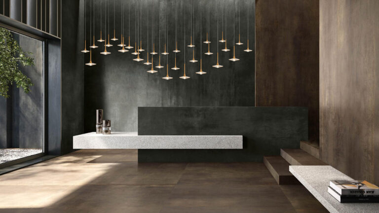 A stunning corporate lobby showcasing expert Office lighting design with layered Commercial Lighting Solutions.