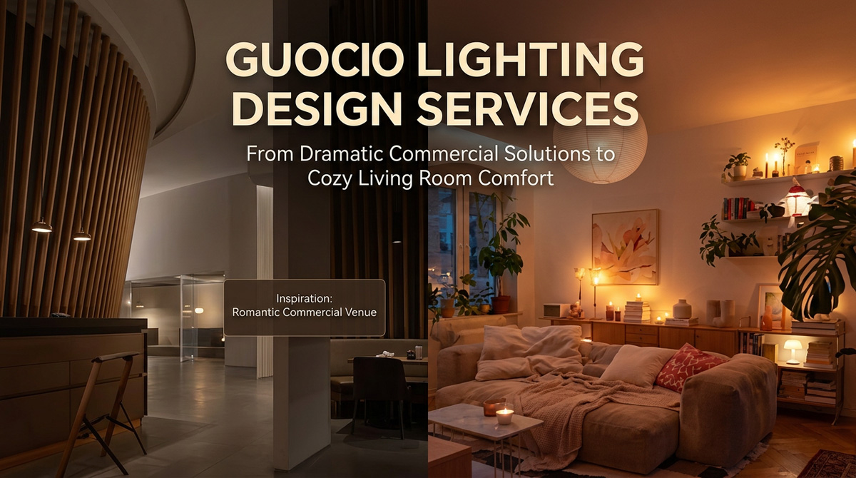 Guocio lighting design services showing how to carry romantic commercial lighting solutions into cozy living room lighting design.