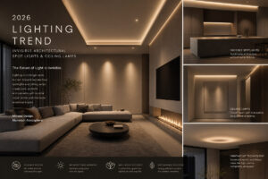 2026 lighting trend featuring invisible architectural spot lights and ceiling lamps