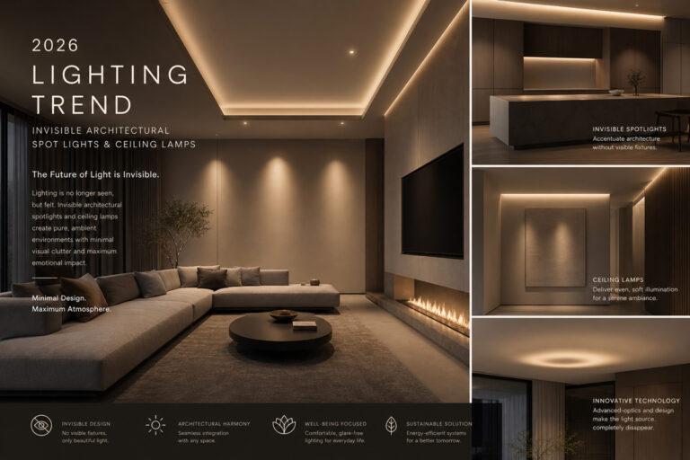 2026 lighting trend featuring invisible architectural spot lights and ceiling lamps