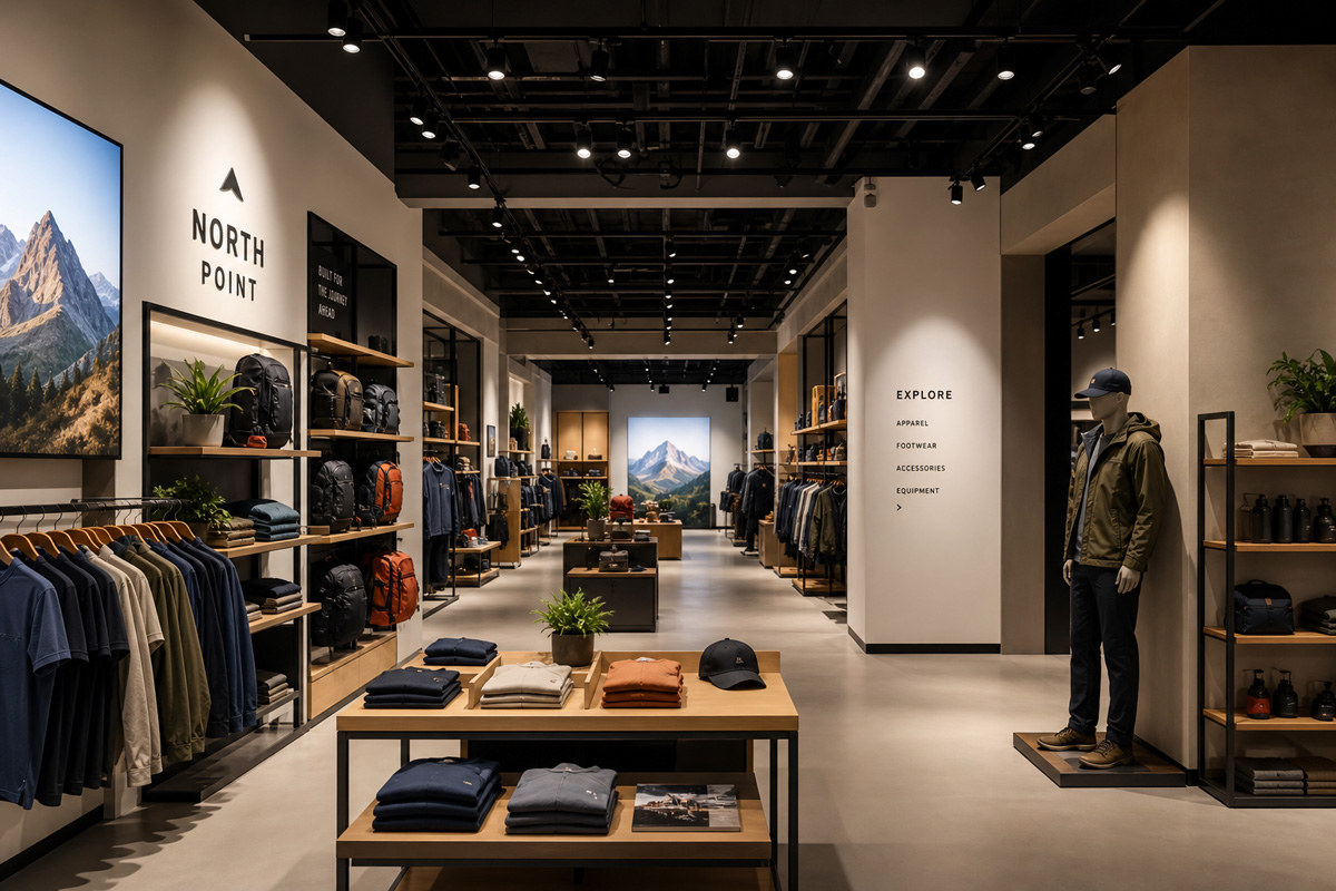 A modern retail store using professional Commercial Lighting Solutions to highlight products and guide customer flow.