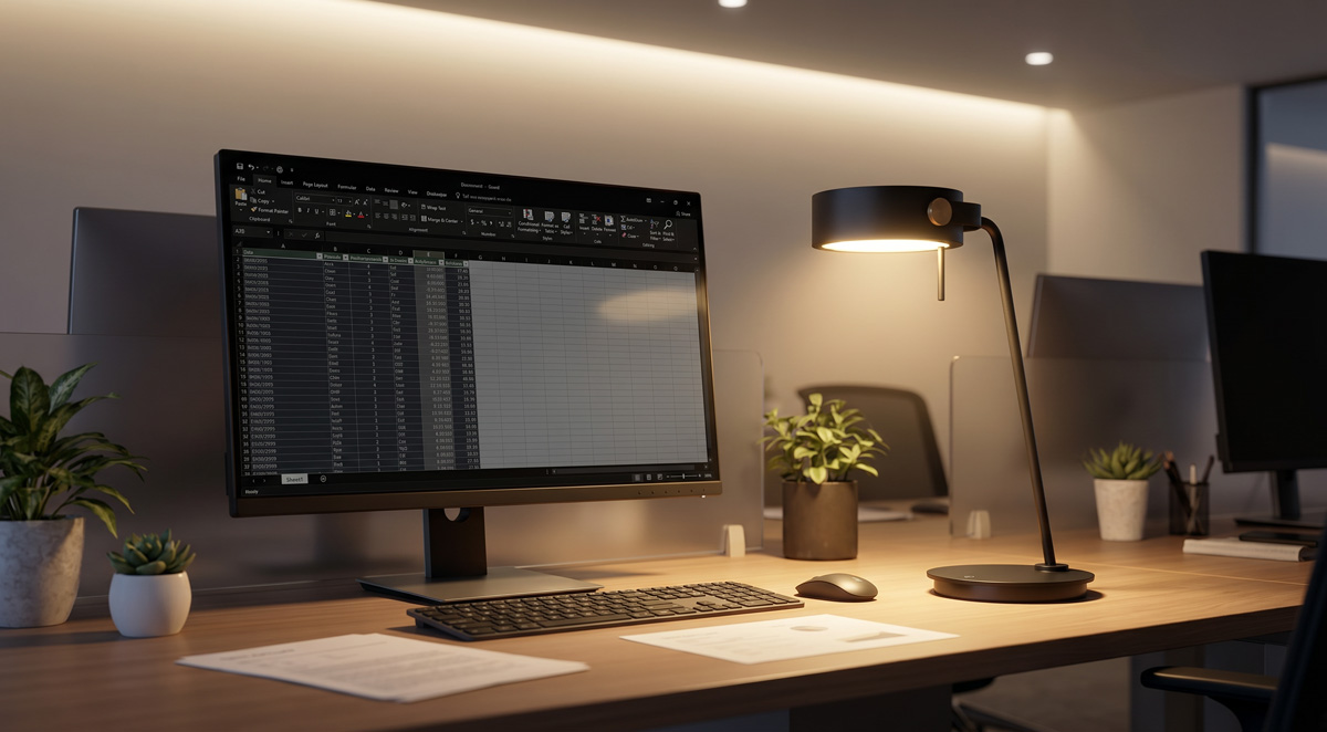 Anti-glare table lamp preventing screen reflection in an office lighting design