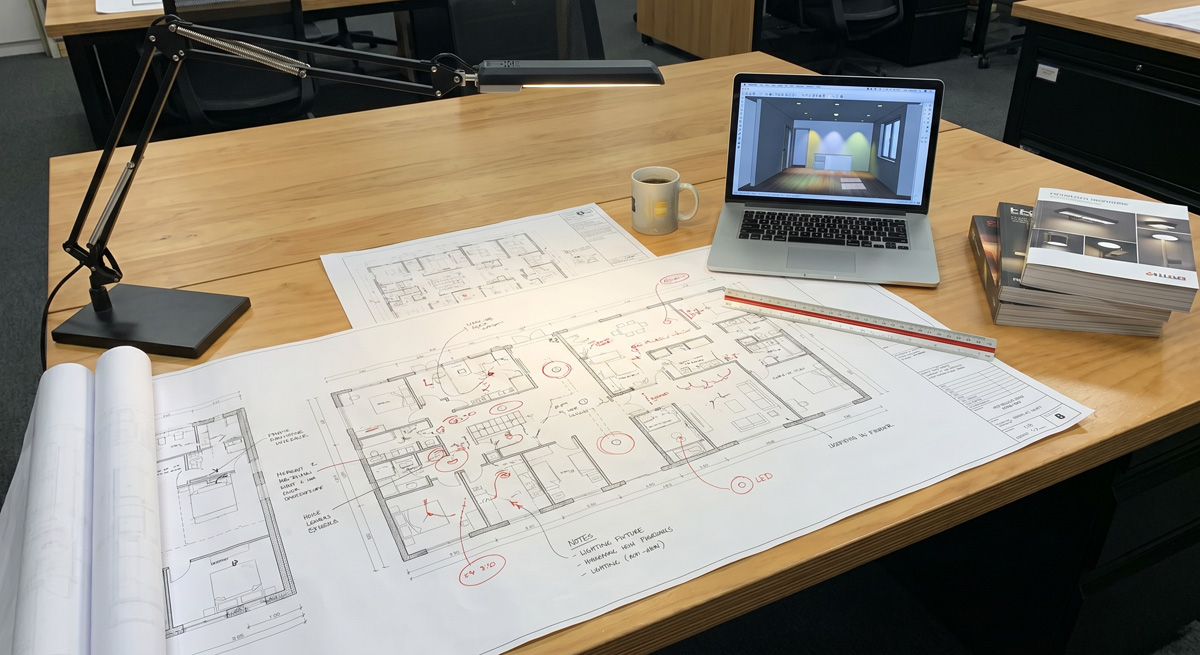 Architectural floor plans and blueprints required for lighting design services