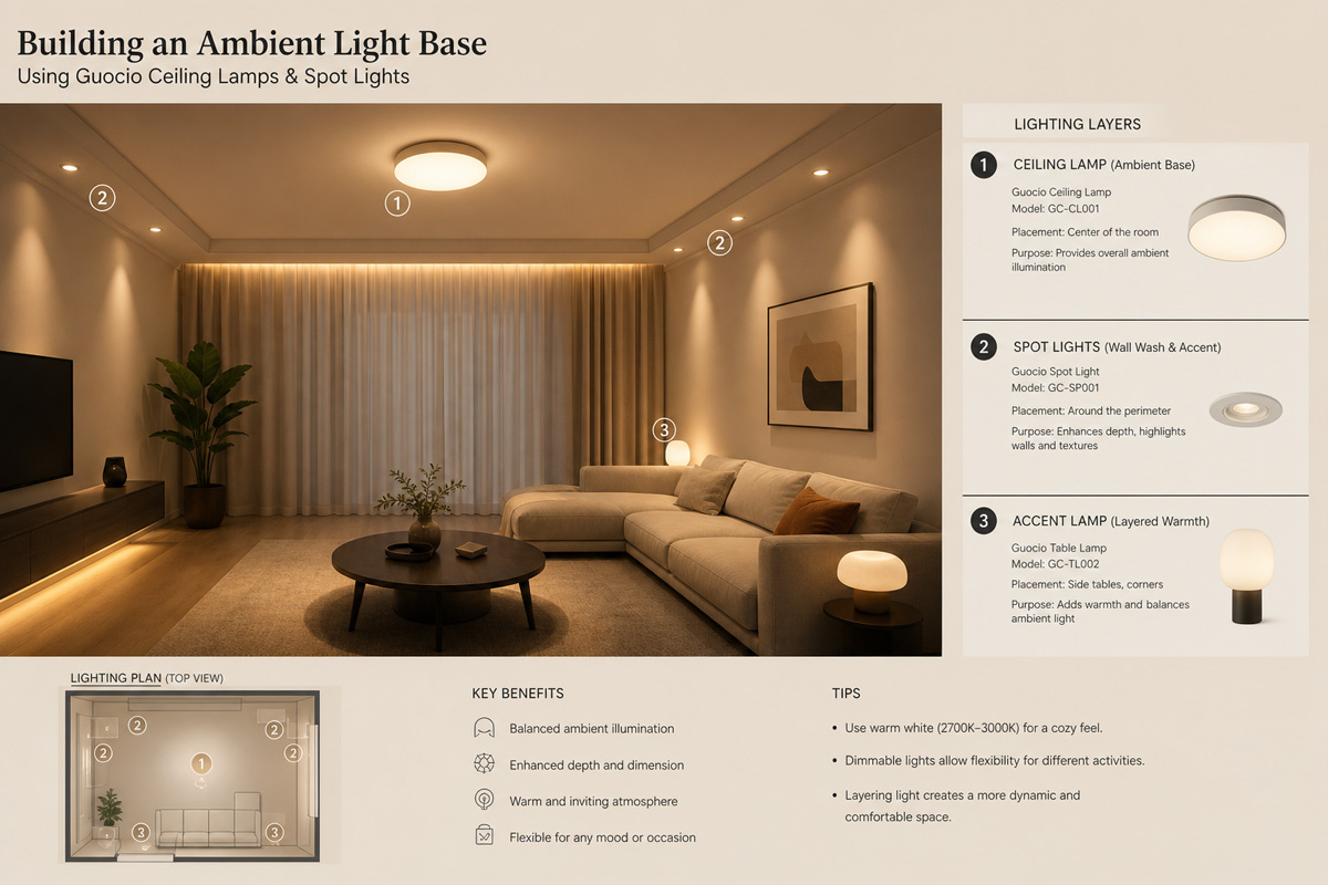Building an ambient light base using Guocio ceiling lamps and spot lights