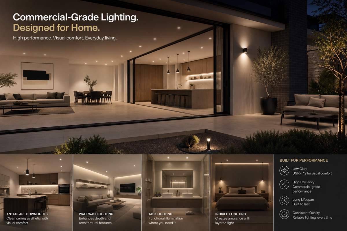 Commercial-grade anti-glare lighting solutions applied to a residential home