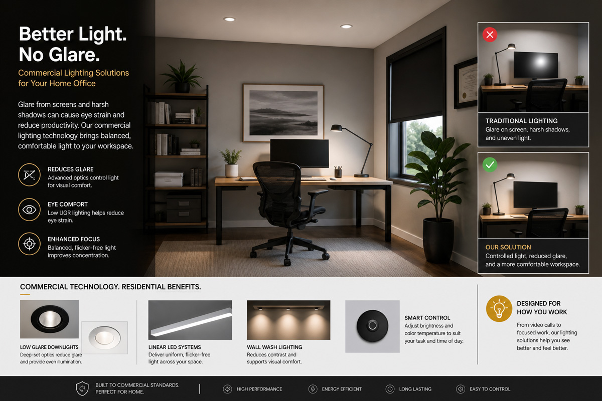 Commercial lighting solutions technology fixing glare in a home office