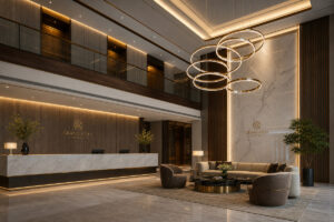 Commercial lighting design services for luxury hospitality and hotel lobby spaces