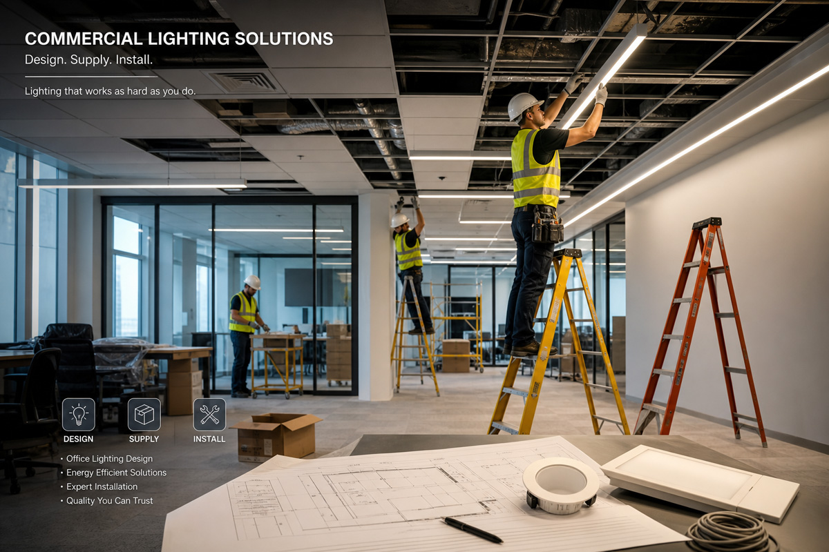 Commercial lighting solutions and office lighting design during the installation phase